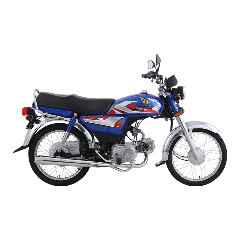 Blue Honda CD70 motorcycle, side view